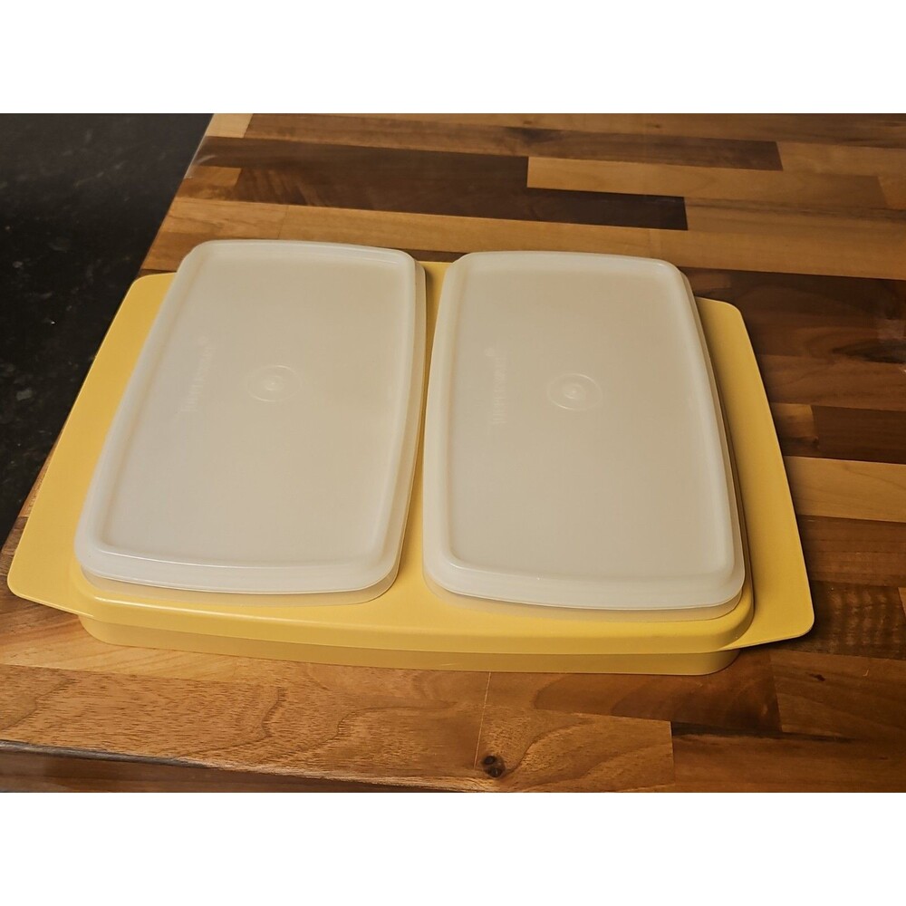 5-pc set Vintage Tupperware Harvest Gold Carrier #815 W/ Sheer Deli Keepers #816
